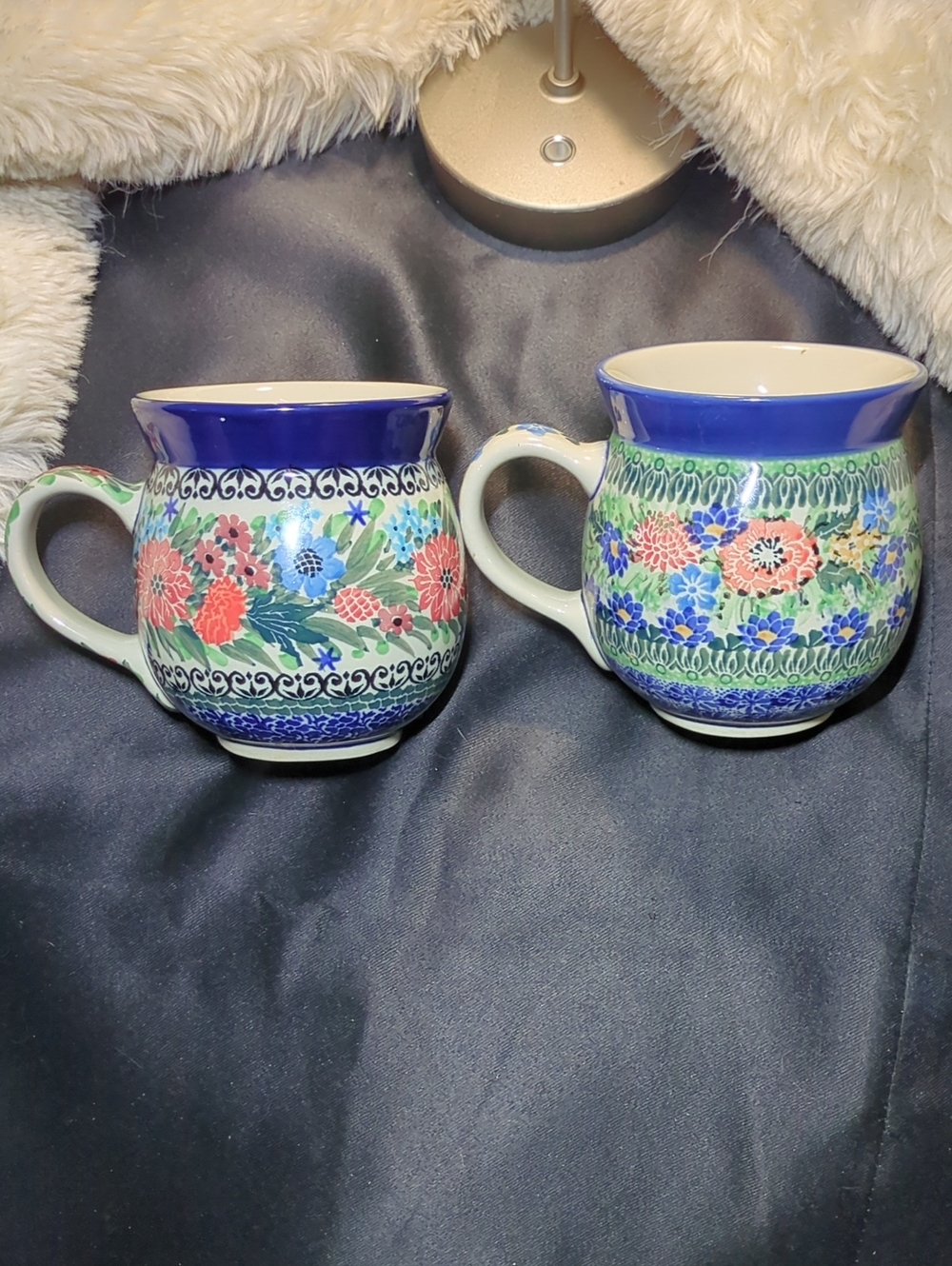 Hand-Painted Polish Pottery Bubble Mugs- Set of 2 Highly Collectable 2 For $80